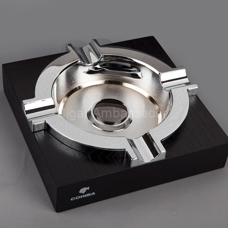 Gadget Black Wooden Platform Silver Metal Cigar Ashtray Holder 4 Rests