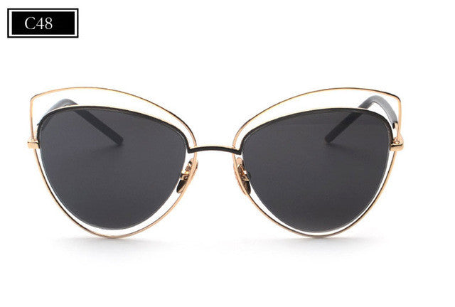 ROYAL GIRL Brand Designer Cat Eye Sunglasses Women Newest Alloy Frame Reflective