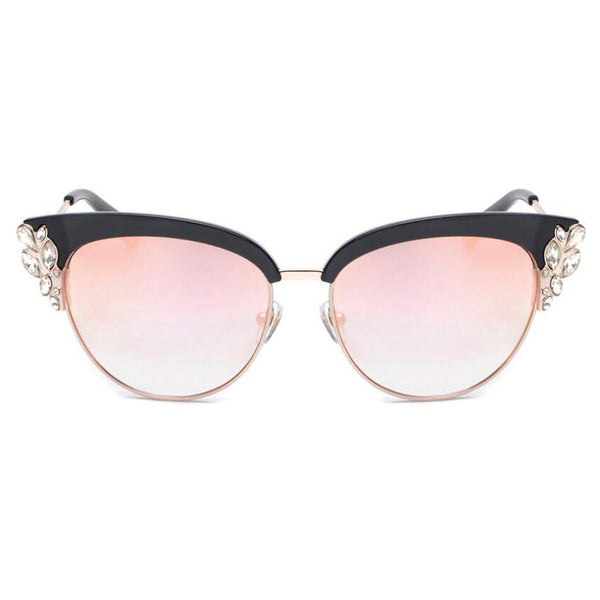 ROYAL GIRL Exaggeration Cat Eye Sunglasses Women Brand Designer Half Frame Diamante