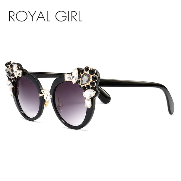 ROYAL GIRL Luxury Women Cat Eye Sunglasses Crystal gilded Coating Mirror