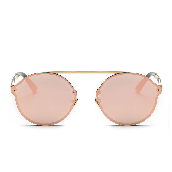 ROYAL GIRL Women Vintage Round Sunglasses Rimless Flat Top Frame Coating Mirror