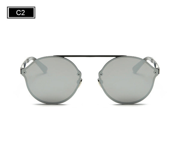 ROYAL GIRL Women Vintage Round Sunglasses Rimless Flat Top Frame Coating Mirror