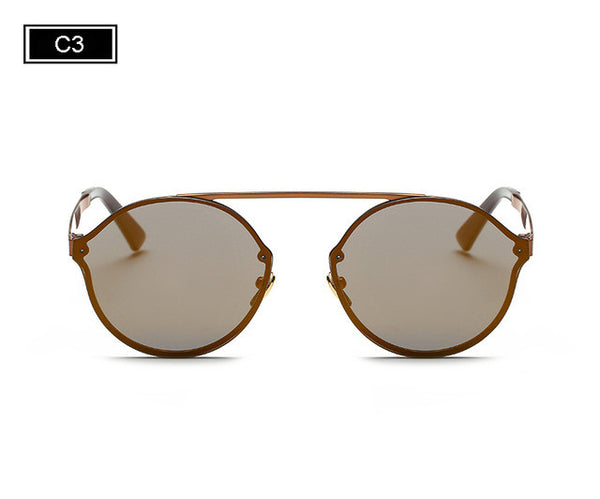 ROYAL GIRL Women Vintage Round Sunglasses Rimless Flat Top Frame Coating Mirror