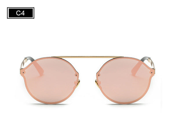 ROYAL GIRL Women Vintage Round Sunglasses Rimless Flat Top Frame Coating Mirror