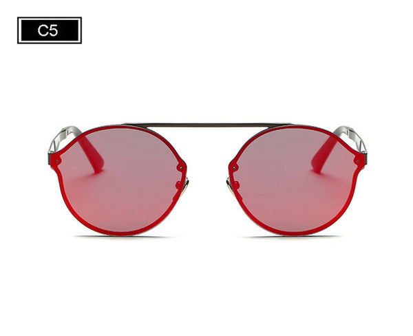 ROYAL GIRL Women Vintage Round Sunglasses Rimless Flat Top Frame Coating Mirror