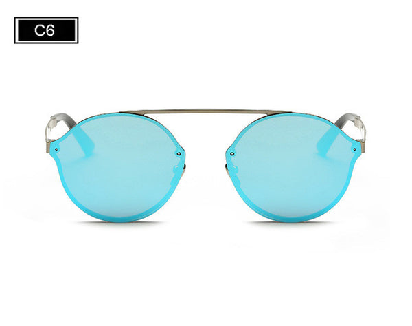 ROYAL GIRL Women Vintage Round Sunglasses Rimless Flat Top Frame Coating Mirror