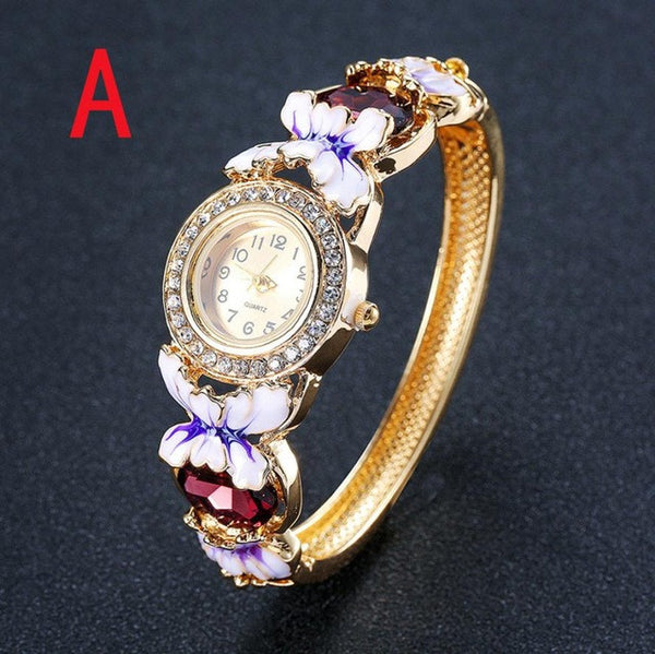 Vintage Quartz Watch Women Rhinestone Crystal Hollow Bracelet
