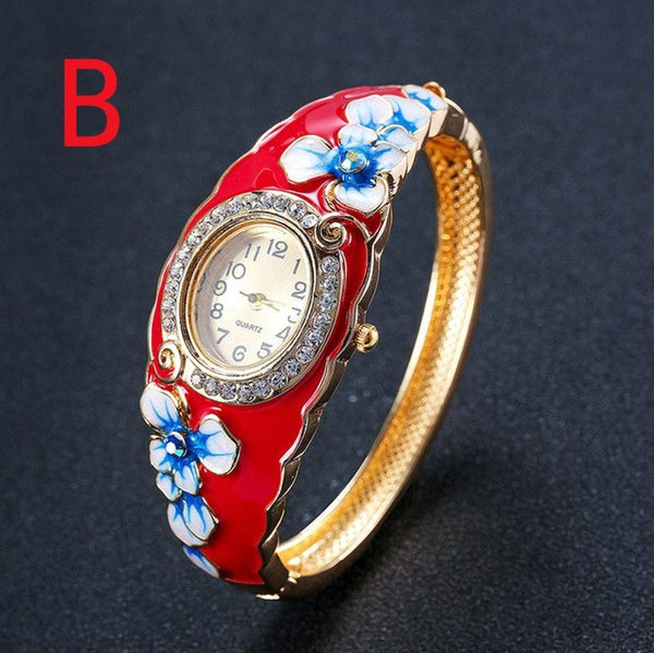 Vintage Quartz Watch Women Rhinestone Crystal Hollow Bracelet