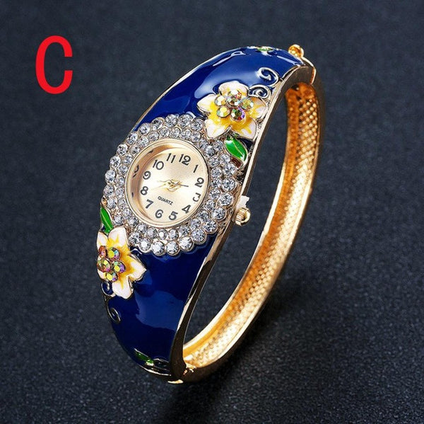Vintage Quartz Watch Women Rhinestone Crystal Hollow Bracelet