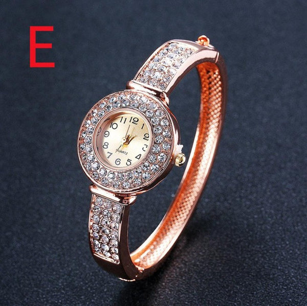 Vintage Quartz Watch Women Rhinestone Crystal Hollow Bracelet