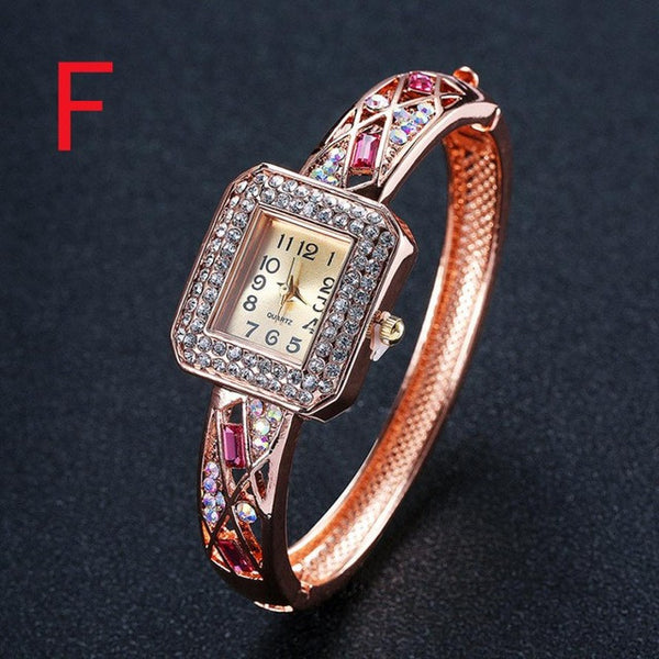 Vintage Quartz Watch Women Rhinestone Crystal Hollow Bracelet
