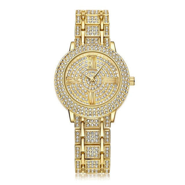 Women Watch Gold Rhinestone Crystal Analog Quartz Wristwatch Lady Dress Luxury Analog Quartz