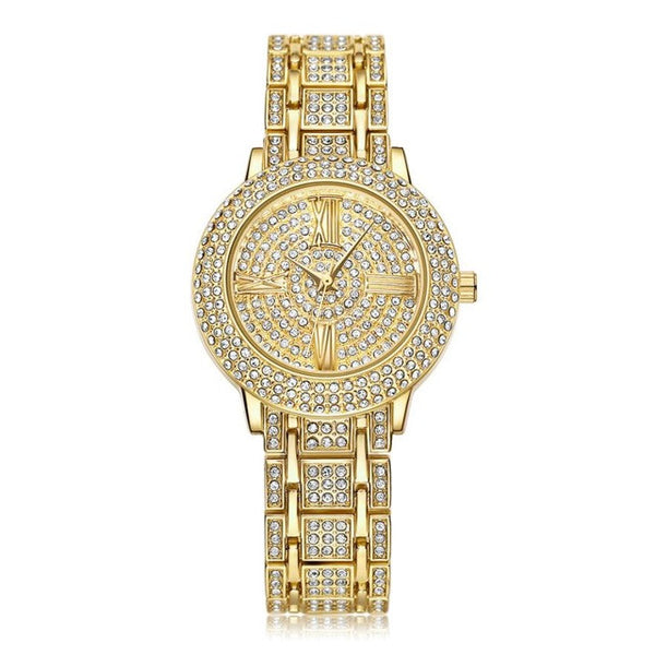 Women Watch Gold Rhinestone Crystal Analog Quartz Wristwatch Lady Dress Luxury Analog Quartz