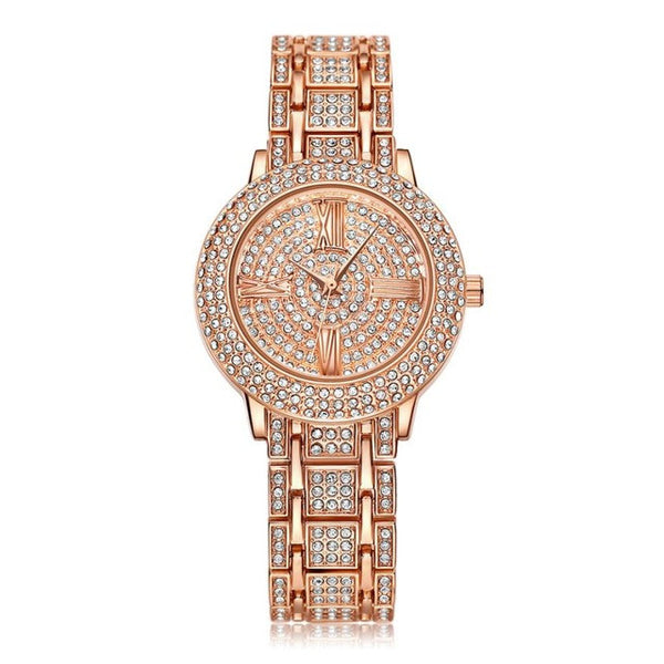 Women Watch Gold Rhinestone Crystal Analog Quartz Wristwatch Lady Dress Luxury Analog Quartz