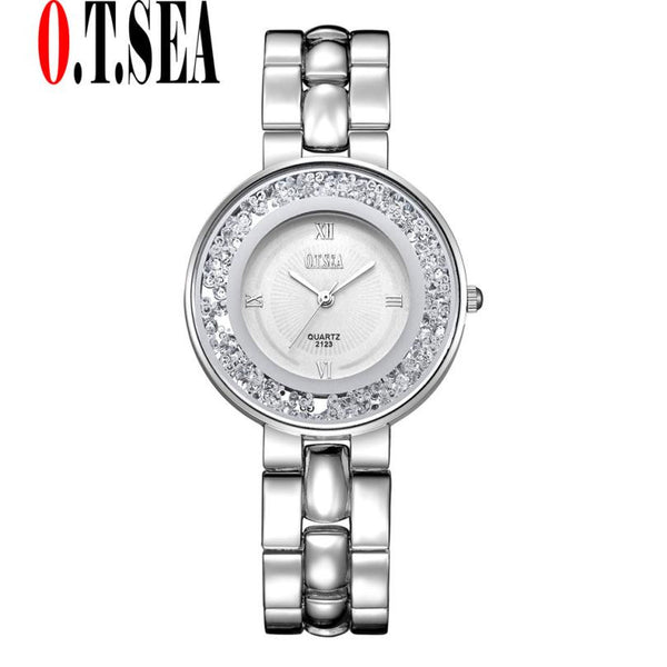 O.T.Sea Luxury Women's Bracelet Watch Jewelry Full Steel Strap Rhinestone Quartz Dress Watches