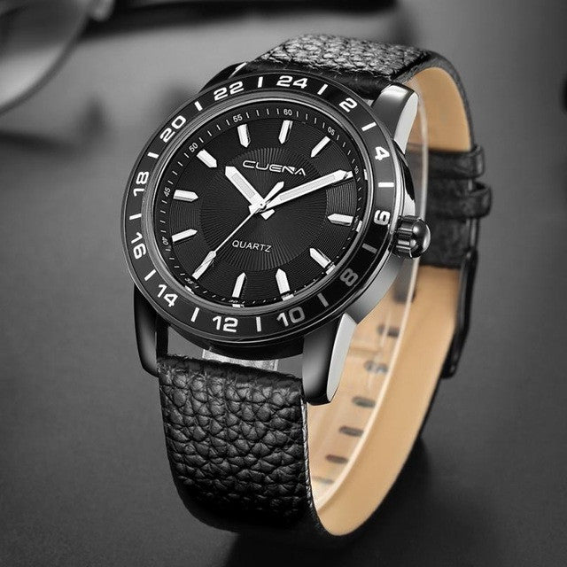 CUENA 2017 Luxury Brand Business Watch Men Quartz Clock Leather