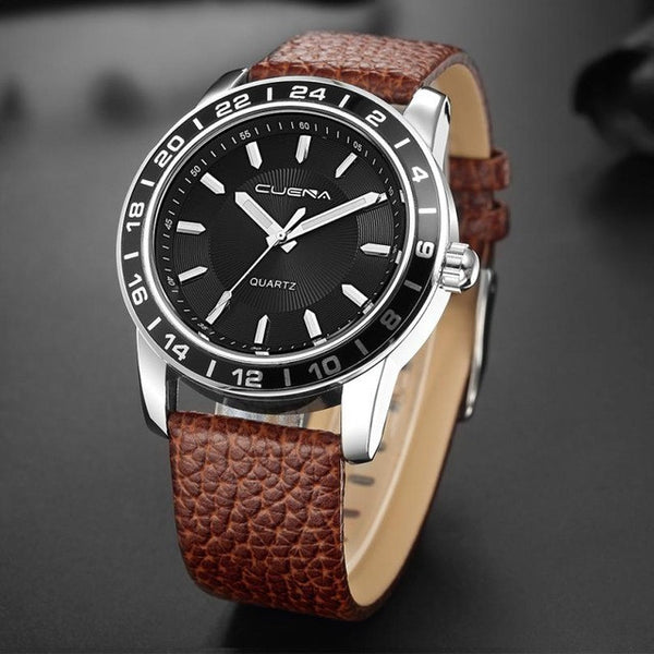 CUENA 2017 Luxury Brand Business Watch Men Quartz Clock Leather