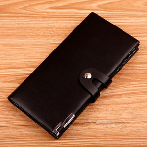 men PU leather wallet Long Section Button Bifold Business Leather Wallet Card