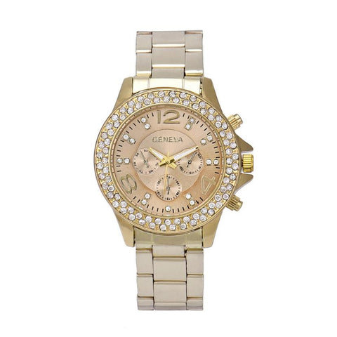 2017 Geneva Women Rhinestone Crystal Quartz Wrist Watch Gold Sliver
