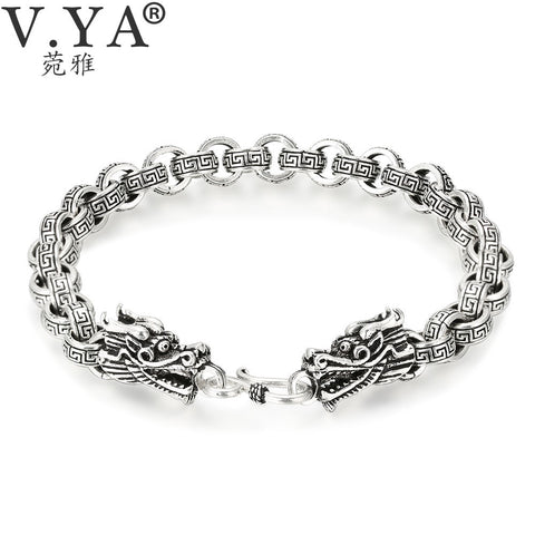 V.YA Punk Men Jewelry Thai Silver Bracelets for Men Infinity Pattern Bracelet