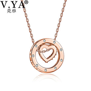 V.YA 925 Sterling Silver Crystal Heart Pendant Necklaces For Women Silver Necklace