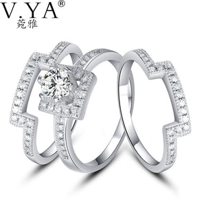 VYA 100% Real Genuine 925 Sterling Silver Ring 3 Part S925 Solid Silver Rings