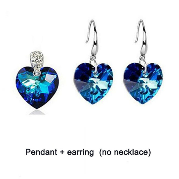 Brand New Romantic Heart of Ocean Blue Crystal pendant & drop earrings Pure