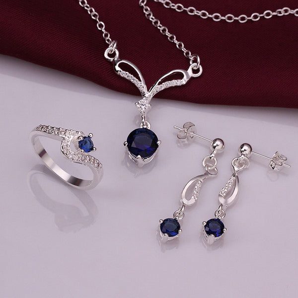 Fashion silver plated jewelry sets Noble Necklace Earring ring Sets Made