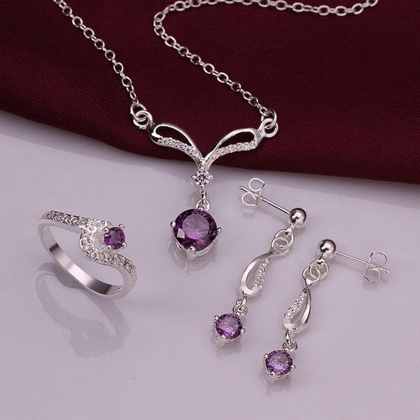 Fashion silver plated jewelry sets Noble Necklace Earring ring Sets Made