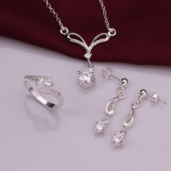 Fashion silver plated jewelry sets Noble Necklace Earring ring Sets Made
