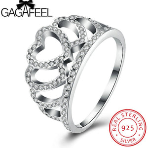 GAGAFEEL 925 Sterling Silver Princess Queen Crown Rings For Women