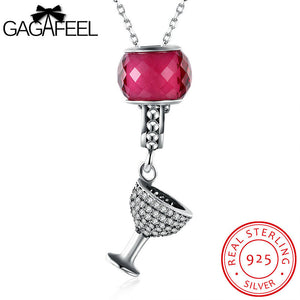 GAGAFEEL Wineglass Statement Necklace 100% Sterling Silver Jewelry