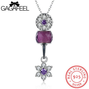 GAGAFEEL Statement Necklace 925 Sterling Silver Purple/Silver Color Shiny Cubic