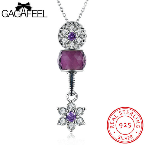 GAGAFEEL Statement Necklace 925 Sterling Silver Purple/Silver Color Shiny