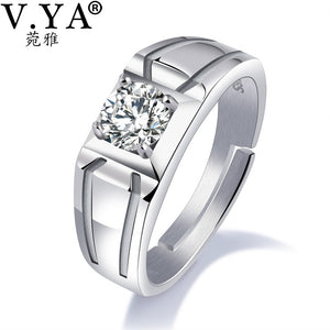 V.YA 925 Silver Wedding Ring Adjustable Size Wide Finger Ring Classict