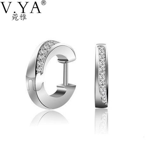 VYA Luxury Elegant Beautiful S925 Silver CZ Crystal Hoop Earring 100% Real