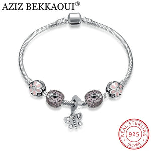 AZIZ BEKKAOUI Brand Bracelet 925 Sterling Silver Butterfly Charms Full Crystal