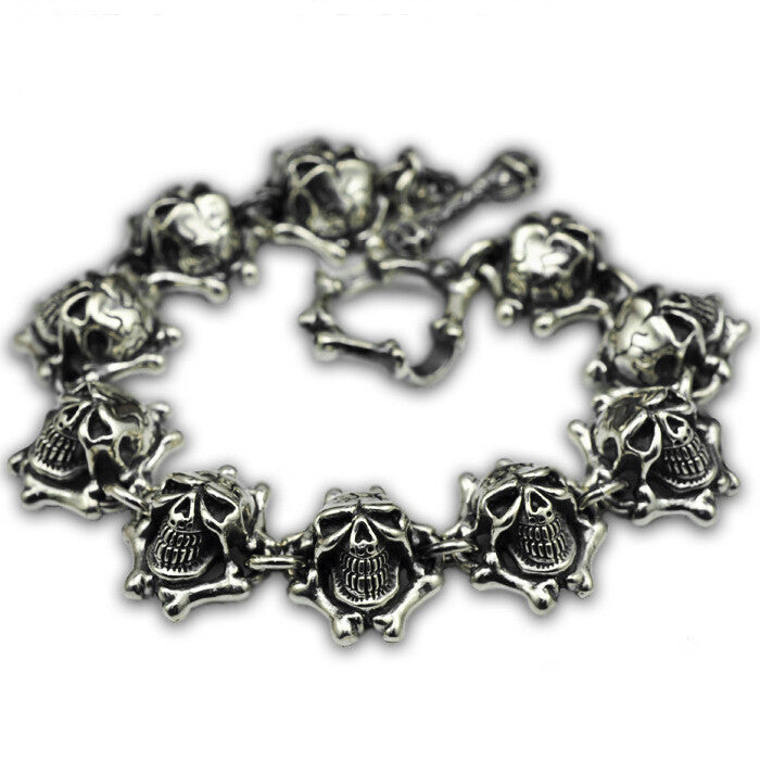 100% pure real 925 Sterling Silver Bracelet S925 skull skeleton Thai silver bracelets