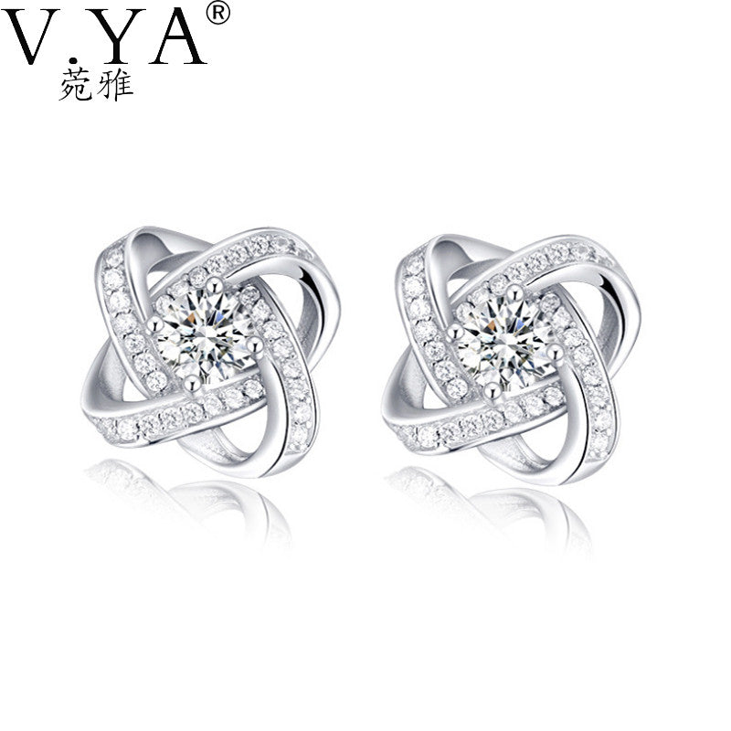 100% Real 925 Sterling Silver Earrings for Women Jewelry Cubic Zirconia Luxury