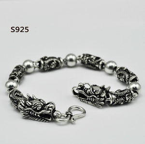 100% Real Pure 925 Silver men bracelet Wholesale Genuine fine double dragon