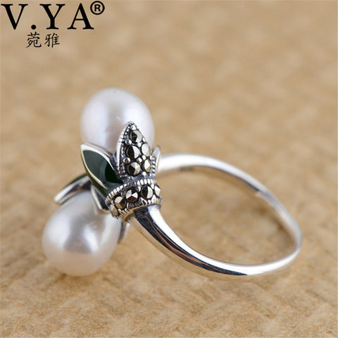 V.YA Freshwater Pearls Rings Real 925 Sterling Silver Vintage Natural