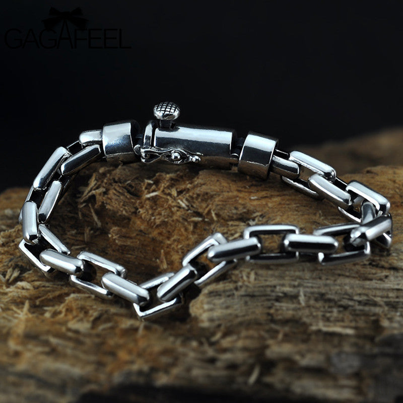 GAGAFEEL Men Jewelry 925 Sterling Silver Braceles Bangles Chain 17-21CM