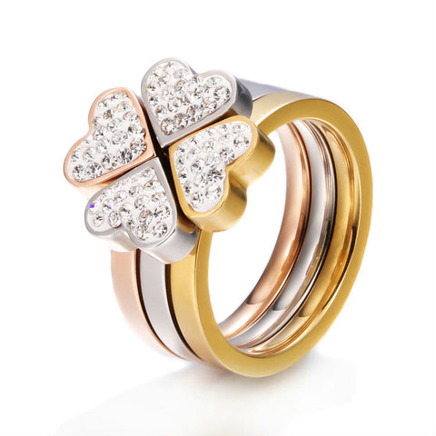 PUR004 high quality wholesale  rose gold color jewelry clover three in one ring