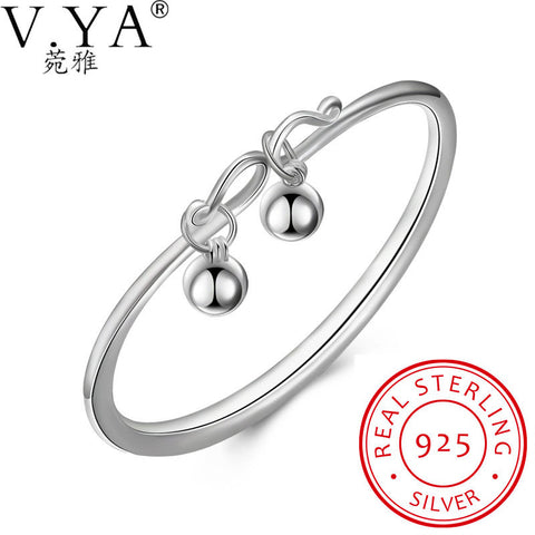 V.Ya Pure 925 Sterling Silver Bracelet for Women Fine Double Balls Charm
