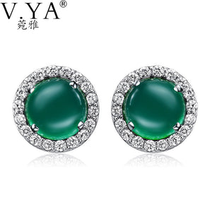 High Quality S925 Solid Silver Green Natural Stone Earring 100% Real
