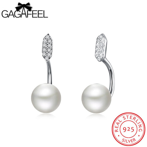 GAGAFEEL Women 100% 925 Sterling Silver Earrings Simulated Pearl Jewelry With Sparking CZ Zircon Earring 2017 Hot Dropshipping