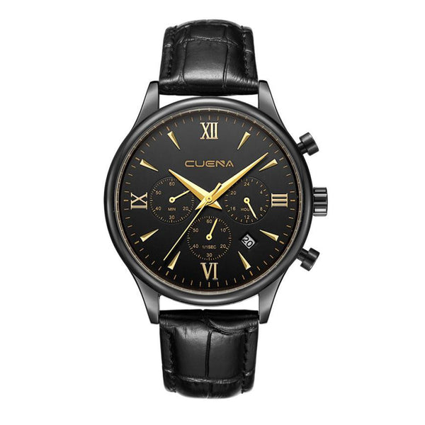 Luxury Brand CUENA  Fashion Men Watch Leather Casual Analog Quartz