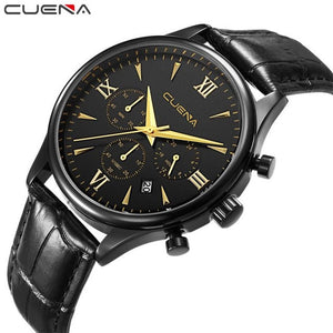 Luxury Brand CUENA  Fashion Men Watch Leather Casual Analog Quartz