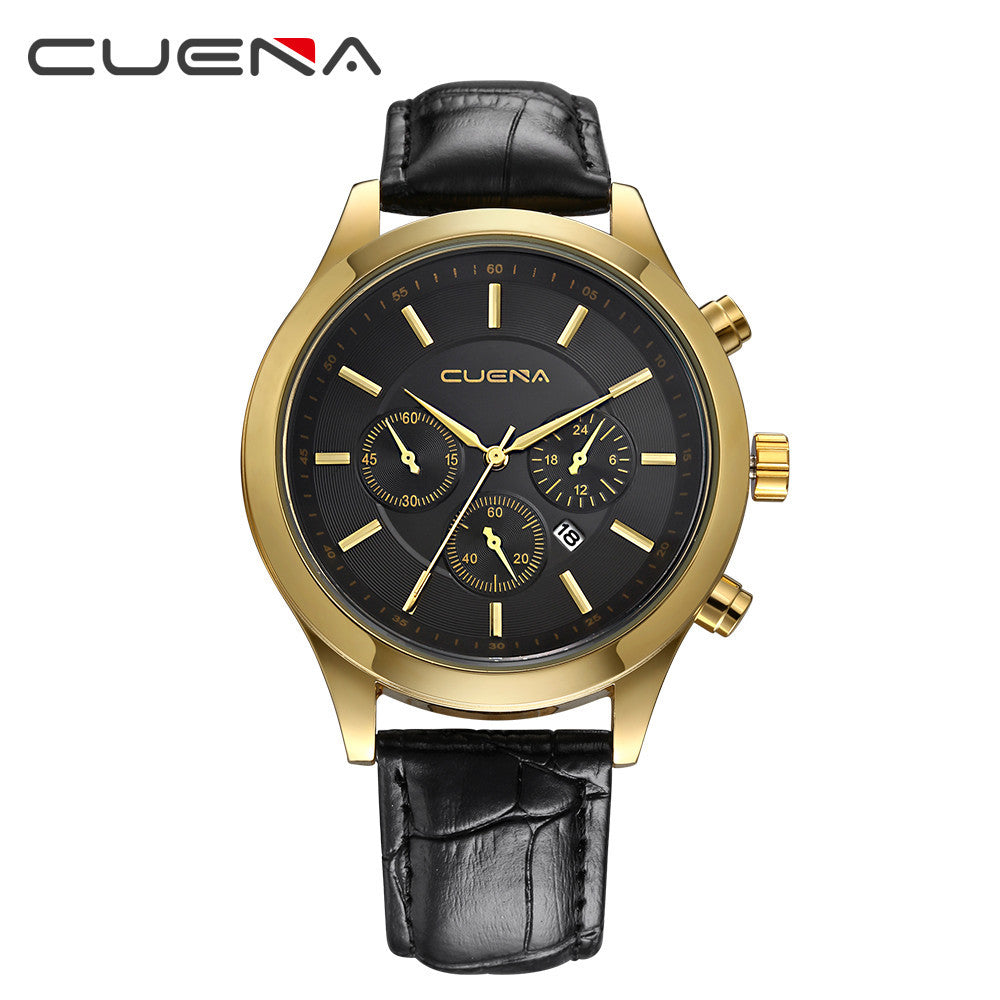 CUENA Men Casual Checkers Faux Leather Quartz Analog Wrist Watch With Calendar