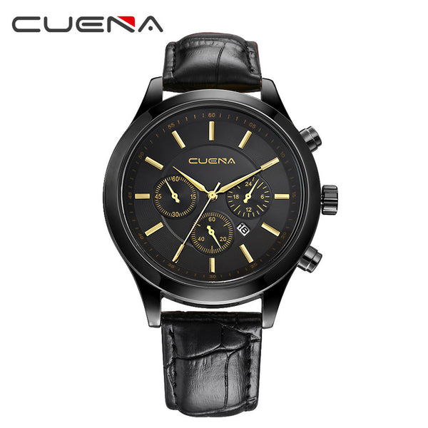 CUENA Men Casual Checkers Faux Leather Quartz Analog Wrist Watch With Calendar